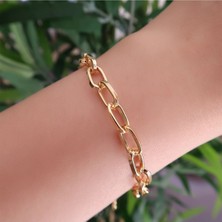 Nkie Jewels Gold Kaplama Zarif Oval Dikdörtgen Zincir Bileklik