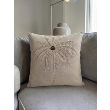 Nunuteks Nakış Işleme Hurma Ağacı Desenli Kırlent Kılıfı | Krem - Gold | 43X43 cm