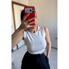 Yumuş Prdd Fitilli Crop Atlet Beyaz