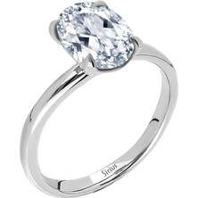 Sirius Pırlanta 3 Karat Oval Beyaz Topaz Tektaş Yüzük 0417R0354