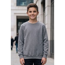 Evavi Çocuk Baskısız Düz Bisiklet Yaka Gri Sweatshirt