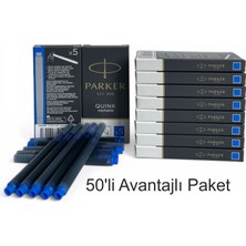 Parker Dolma Kalem Kartuşu Quink Yıkanabilir Mavi (50’li Paket) 1950383
