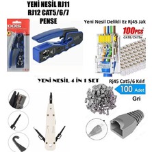 Derwell Yeni Nesil Ez Utp 8P8C Cat5/cat6/cat7/8 Pense + Kep Kep Krone Bıçağı + 100 Adet Yeni Nesil Delikli RJ45 8P8C Utp Jak + 100 Adet Cover RJ45 Uç Icin Papuş Network Ürünleri
