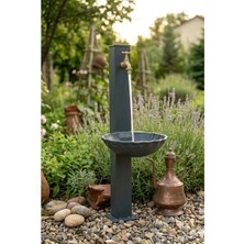 Balyaman Döküm Lavabolu Antrasit Gri Kare Ayaklı Bahçe Çeşmesi