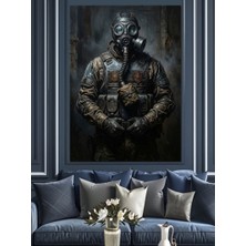 Tablomega Gaz Maskeli ve Zırhlı Modern Asker Dekoratif Kanvas - Mdf Ahşap Tablo