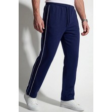 Veleno Erkek Lacivert Penye Çift Biyeli Cebi Fermuarlı Düz Paça Eşofman Altı