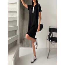 Menthol Fashion Polo Yaka, Şeritli Elbise