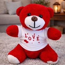 ForWhat Büro Ev Ofis Sevgiliye Hediye Için Love Tişörtlü Kırmızı Peluş Ayıcık