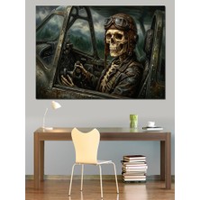 Tablomega Uçak Kokpitinde Iskelet Pilot Tablosu Dekoratif Kanvas - Mdf Ahşap Tablo