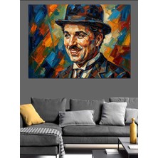 Artmeg Charlie Chaplin Renkli Portre Tablosu Dekoratif Kanvas - Mdf Ahşap Tablo