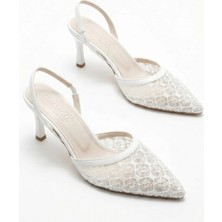 Kadın Dantel Işlemeli Sivri Burun Ince Topuklu Stiletto Gelin Abiye Ayakkabı