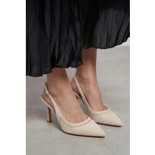 Kadın Boncuk Detaylı Arkası Açık Kadeh Topuklu Kadın Stiletto |ince Topuklu Sivri Burun Abiye