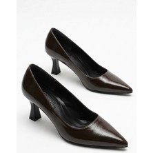 Kadın Kahvrerengi Rugan Kadeh Topuklu Sivri Burun Klasik Ofis ve Abiye Kadın Stiletto