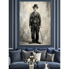 Karizma Tablo Elinde Bastonla Duran Charlie Chaplin Dekoratif Kanvas - Mdf Ahşap Tablo