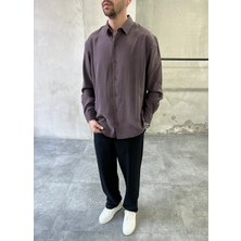 Difransel Jeans Tensel Yıkamalı Oversize Dökümlü Kahve Gömlek
