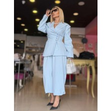 Miss Neşem 9000 3 Düğme Detaylı Ceket Şalvar Pantolon Takım Mavi