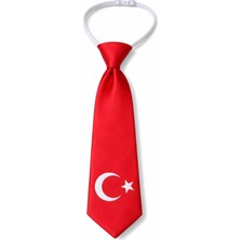 Herşey Nota Çocuk Kırmızı Türk Bayrağı Desenli Lastikli Kravat Ayarlanabilir Unisex