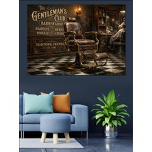 Artmeg Klasik Berber Salonu Nostaljik Dekor Dekoratif Kanvas - Mdf Ahşap Tablo