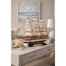 Kesene Isime Kişiye Özel Dekoratif Premium Ahşap El Yapımı Yelkenli Gemi Maketi 50 x 50CM Biblo Hediye 533C