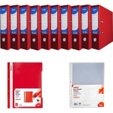 Noki Klasör Geniş Kırmızı 10 Adet +50 Telli Dosya + 100 Adet Poşet Dosya