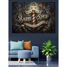 Karizma Tablo Vintage Berber Shop Klasik Tabela Dekoratif Kanvas - Mdf Ahşap Tablo