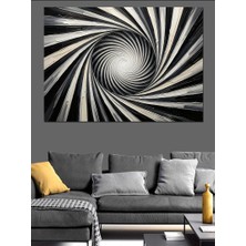 Artmeg Siyah Beyaz Spiral Optik Illüzyon Dekoratif Kanvas - Mdf Ahşap Tablo