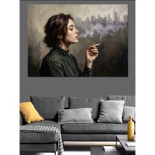 Artmeg Sigara Içen Modern Kadın Portresi Dekoratif Kanvas - Mdf Ahşap Tablo