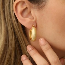 Nox Jewelry 14 Ayar Altın Kaplama Mat Yüzey Kalın Halka Gümüş Küpe – Orta Boy Minimal - E00204