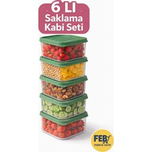 Febros Shop Saklama Kabı Seti 6 Lı Yeşil Kapaklı Gıda Saklama Kabı Buzdolabı Düzenleyici Çok Amaçlı Organizer