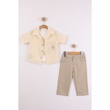 Joy Kids Erkek Çocuk %100 Pamuk Müslin Gömlekli Keten Pantolonlu Rahat Takım (2-5yaş) (Bej)