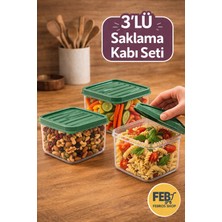 Febros Shop Saklama Kabı Seti 3 Lü Yeşil Kapaklı Gıda Saklama Kabı Buzdolabı Düzenleyici Çok Amaçlı Organizer