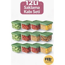 Febros Shop Saklama Kabı Seti 12 Li Yeşil Kapaklı Gıda Saklama Kabı Buzdolabı Düzenleyici Çok Amaçlı Organizer