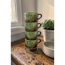 CaactuStore Metal Standlı 4 Lü Kupa Seti Kahve Çay Takımı