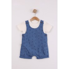 Joy Kids Erkek Bebek %100 Pamuk 2'li Penye Tulum (6-24AY) (Mavi-Beyaz)
