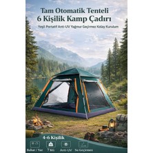 Penthouse Tam Otomatik 6 Kişilik Kamp Çadırı 240X240 Su Geçirmez Uv Korumalı Kolay Kurulum Yeşil Popup Çadır