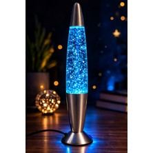 Kesene Mavi Yıldız Simli Renkli Hareketli Dekoratif Lav Lambası Oda Aydınlatma Masa Gece Lambası 34X6 cm