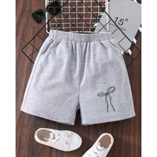 Haha Kız Çocuk Yazlık Gri Fiyonk Baskılı Şort