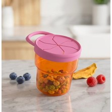 Veyla Style Bebek ve Çocuklar Için Silikon Kapaklı Atıştırma Kabı 250 ml Pembe-Turuncu