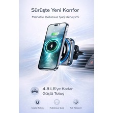FaroxTech 4.8 Lb Güçlü Tutuşlu Magsafe Uyumlu Araç Içi Kablosuz Hızlı Şarj Cihazı - Sarsıntıya Dayanıklı