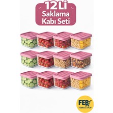 Febros Shop Saklama Kabı Seti 12 Li Pembe Kapaklı Gıda Saklama Kabı Buzdolabı Düzenleyici Çok Amaçlı Organizer