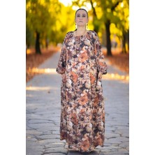 Yagmur Beren Çiçek Desenli Madonna Yaka Kol Ağzı Lastikli Cepli Geniş Kesim Viskon Battal Büyük Beden Elbise