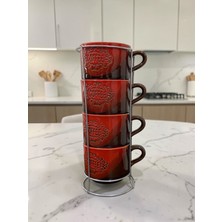 CaactuStore Metal Standlı 4 Lü Kupa Seti Kahve Çay Takımı