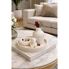 Aura Boutique Moda Dekoratif 4lü Set Mum Çizgili Vazo Tealight Mumluk Seti