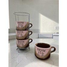 CaactuStore Metal Standlı 4 Lü Kupa Seti Kahve Çay Takımı