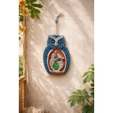 Marena Home Baykuş Duvar Süsü 13X20 Cm, Seramik Nazarlıklı, Renkli, Dekoratif Askılı, Anne Yavru Figürlü, Bohem