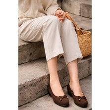 Bluefeet Celira Kahverengi Deri Tozu Süet Günlük Kadın Babet Ayakkabı