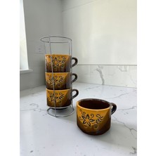 CaactuStore Metal Standlı 4 Lü Kupa Seti Kahve Çay Takımı