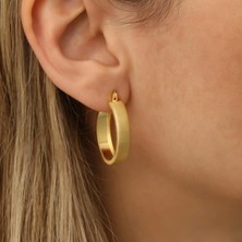 Nox Jewelry 14 Ayar Altın Kaplama Mat Yüzeyli Orta Boy Kalın Halka Gümüş Küpe - E00203