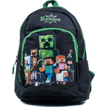 ProXbag Çocuk Okul Sırt Çantası Erkek Öğrenci Su Geçirmez Minecraft Karakterli Siyah Yeşil