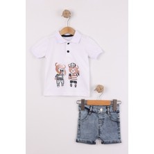 Joy Kids Erkek Bebek Polo Yaka Kot Şortu Yazlık Takım (6-24AY) (Beyaz)